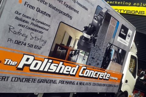 concrete signage vehicle polished signs company